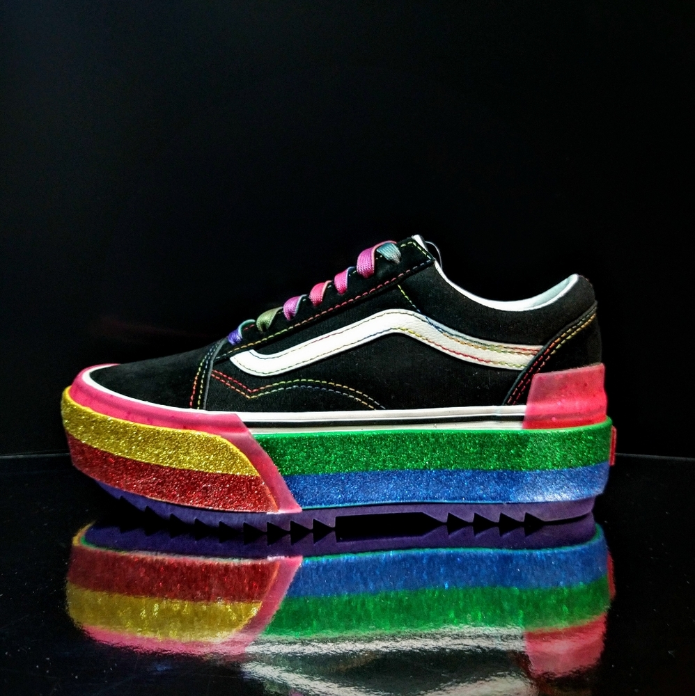 VANS GLITTERED STACKED PLATFORM Women's SIZE 6 - Picture 1 of 10